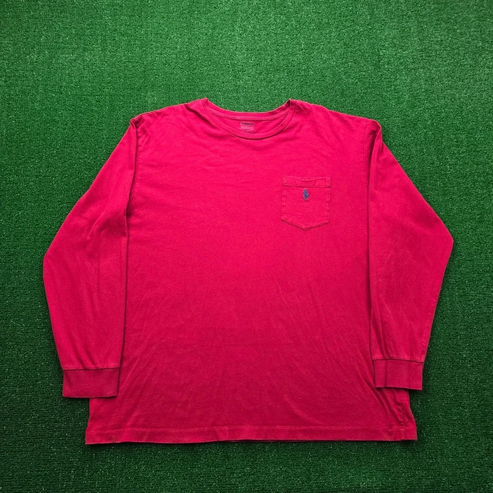 Polo Ralph Lauren Shirt Mens XL Red Long‎ Sleeve Pony Logo Pocket Tee Casual